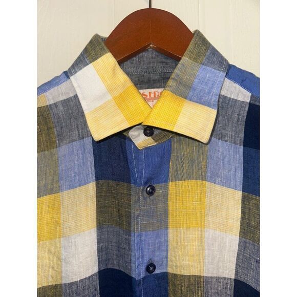 INSERCH Mens Long Sleeve New Multi Color Plaid Shirt 100% LinenSize Large - Picture 3 of 13